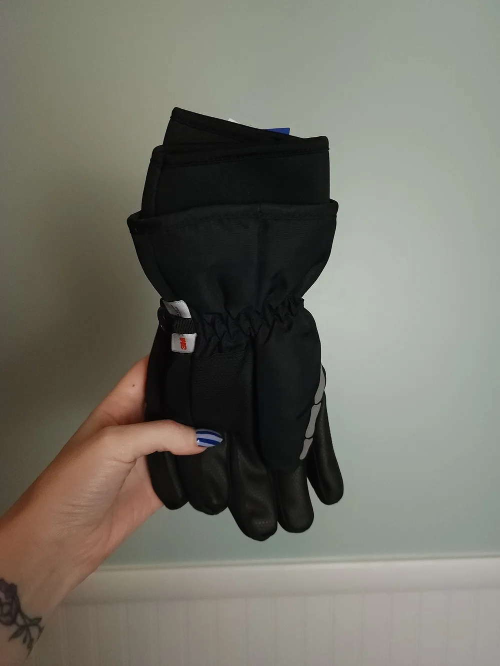 Nola Kids Black Gloves with Metallic Skeleton Print
